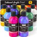 Nicpro 8 Colors Iridescent Acrylic Paint, 8.45oz / 250ml Large Bulk Metallic Acrylic Paint,Color Shifting & Non-Toxic Art Painting Supplies For Canvas Fabric Rock Wood with Color Wheel