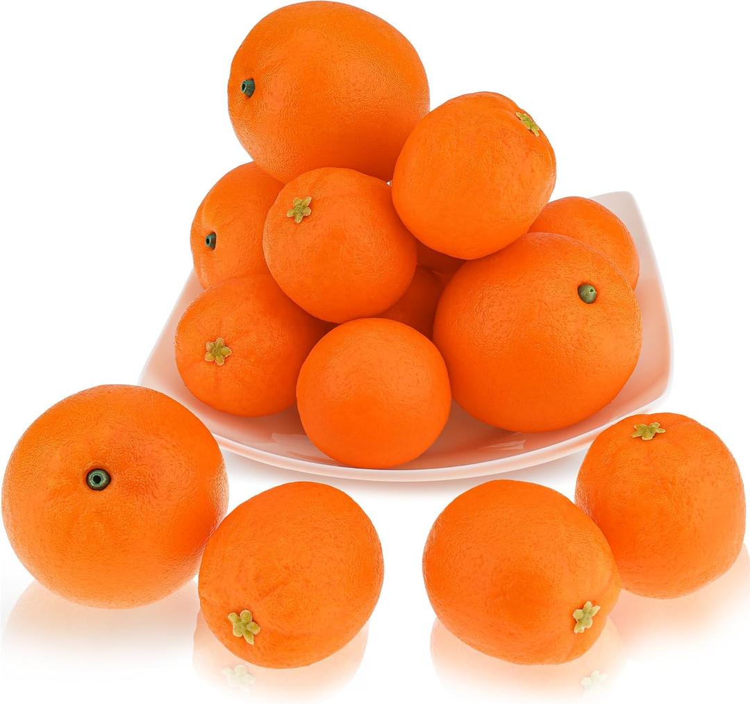 Folmywy 16 Pcs Artificial Oranges Decorative Fake Oranges for Bowls Filler Faux Realistic Fruit Decoration Simulation Plastic Fruits Model Christmas Festival Party Home Table Kitchen