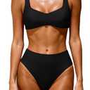 OWICA Women's High Waisted Bikini Set Two Piece Swimsuit with Crisscross Back Adjustable Tie Bathing Suit Black Small