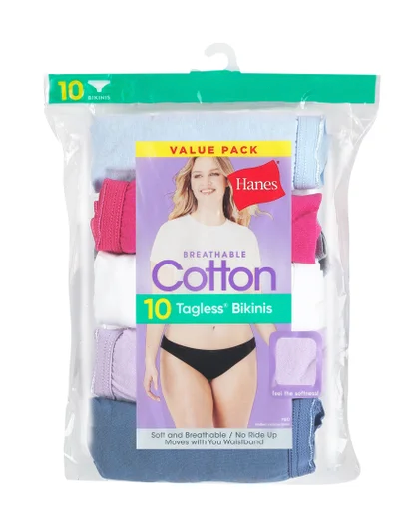 Hanes Women's Bikini Underwear Pack, Classic Cotton Bikini Panties, 10-Pack, Size L