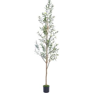 7.6FT (92'') Olive Tree Tall Skinny Artificial Plants for Home Indoor, Fake Potted Olive Silk Tree for Modern Home Office Living Room Floor Decor Indoor