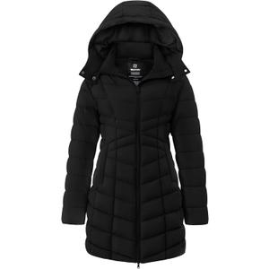 wantdo Women's Puffer Jacket Warm Padded Winter Coat Long Quilted Jacket  (Medium, Black)