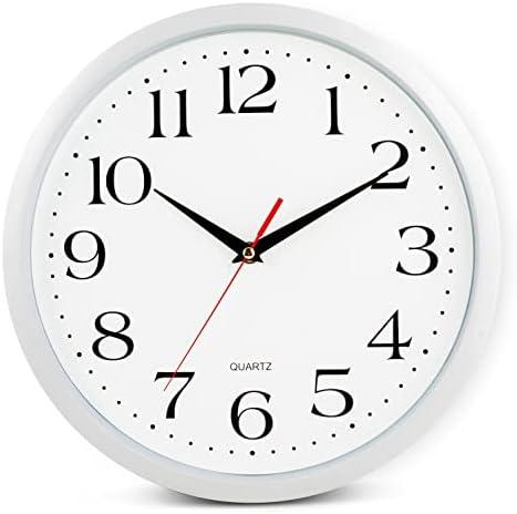 Bernhard Products White Wall Clock Silent Non Ticking, 12 Inch Quality Quartz Battery Operated Round Easy to Read Home/ Office/ Kitchen/ Classroom/ School Sweep Clock, Black Hands