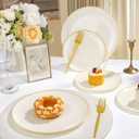 bUCLA 200PCS Ivory Plastic Plates with Gold Rim - Heavy Duty Cream Disposable Include 100 Dinner 10 inch & 100 Dessert 7 inch Plates, Ideal for Party & Wedding