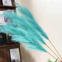 Premium Faux Teal Pampas Grass Decor 8pcs 43.3″ 110cm– Peacock Teal Tall Fluffy Feather Flowers, No Assembly 18-Branch One-Piece Stems for Boho Wedding & Coastal Home Decor, Floor Vase Accent