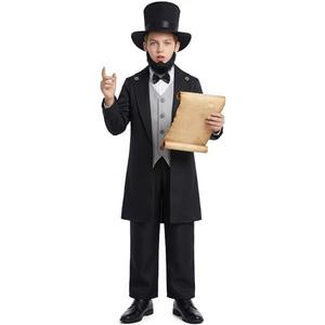 Gortykor Kids Abraham Lincoln Costume California Costumes for Boys Presidents Day Halloween Cosplay Costume, 10-12 Y