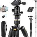 K&F Concept Camera Tripod72" Aluminum Tripod for Camera, Lightweight and Foldable Travel Tripod with Remote& Extra Quick Release Plate, Professional Camera Tripod Monopod for DSLR Camera and Phone. (Black Gold Upgrade)