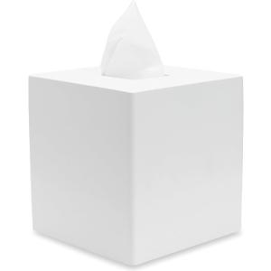 Matte White Square Tissue Box Cover, Decorative Tissue Box Dispenser for Bathroom, Parlors, Office, Bedroom Dresser, Vanity Countertop, Nightstand, Car, and Desk