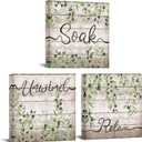 Conipit Sage Green Bathroom Canvas Relax Soak Unwind Sign Wall Art Olive Green Leaves Painting Prints Botanical Picture Artwork for Bathroom