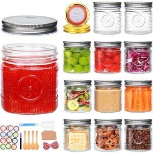Encheng 12 Pack Wide Mouth Mason Jars 16 oz with Lids, Glass Pint Canning Jars for Preserving, Pickling, Fermenting,Food Storage,DIY Crafts,Wedding,Decor