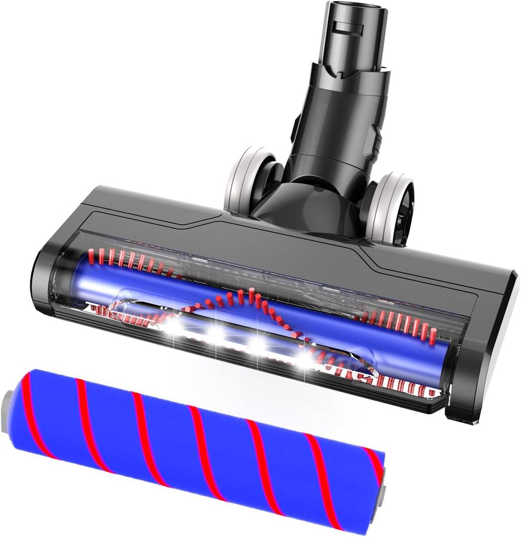 Updated Motorized Brush with Headlights for Dyson V6 Series DC59 DC62 Vacuum Cleaners, Two Rollers Replacement Head of Soft & PP Bristles Roller, Motorhead Attachment for Wood Floor, Carpet Cleaning