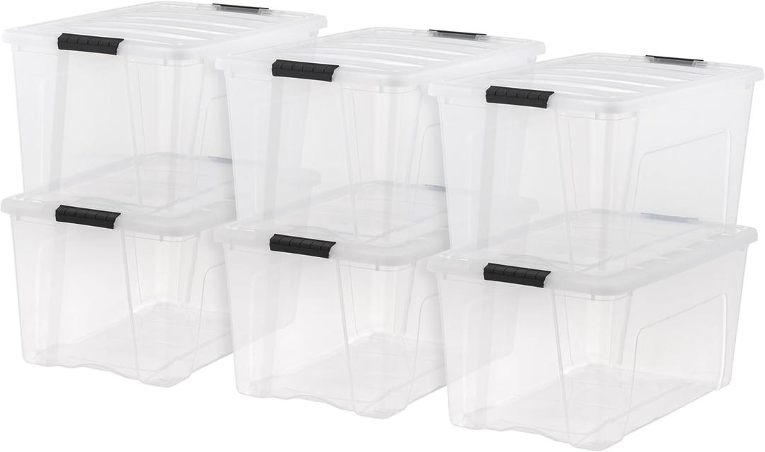 IRIS USA 6-Pack 72 Quart Storage Bins with Lids, Clear
Transparent design makes contents easy to find. Perfect for moving, blankets, clothing, and garage storage. Nestable design