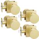 EHOMEWARE 4 Pack Brushed Gold Door Knobs, Interior Door Lock for Bedroom/Bathroom, Privacy Door Knob Without Key, Heavy Duty Brass Door Handle, Universal for Left and Right Handed Doors