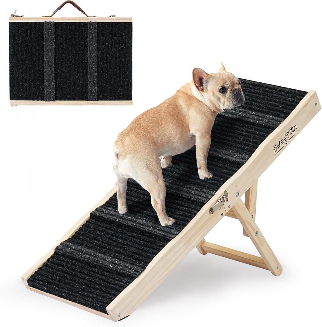 2025 Upgraded Dog Ramp for Couch - Foldable Small Dog Ramp for Bed - 4 Adjustable Height from 10" to 19" - Portable Pet Stairs with Non-Slip Pad - Pet Ramps Use for Low Bed Couch Steps Up to 60LBS