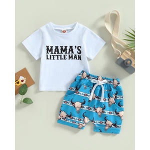 Western Baby Boy Summer Clothes 6M 12M 18M 24M 2Y 3Y Cow Print Short Sleeve T-Shirt Casual Jogger Shorts Toddler Cowboy Outfit, 0-6M