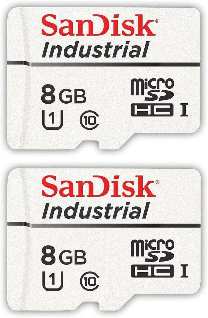 SanDisk Industrial 8GB Micro SD Memory Card Class 10 UHS-I MicroSDHC (Bulk 2 Pack) in Cases (SDSDQAF3-008G-I) Bundle with (1) Everything But Stromboli Card Reader