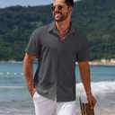 COOFANDY Mens Button Down Shirts Short Sleeve Casual Summer Beach Shirts for Men Vacation Wedding Linen Shirt (S)