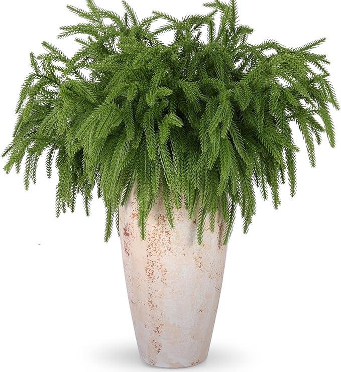 Rowfad 12 Pcs Artificial Norfolk Pine Branches, Norfolk Pine Artificial Pine Stems DIY Crafts Faux Christmas Greenary Norfolk Pine Branches for Xmas Wreath Garland Home Decor (12)