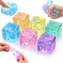 Gemscream 6 Pcs Stress Cube Bulk Slow Rising Ice Cube Stress Balls for Adult Sensory Squeeze Cubes Birthday Gifts for Anxiety Relief Party Favors Goodie Prizes (Multicolor)