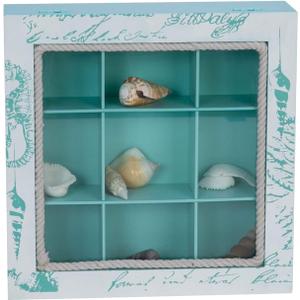 Beachcombers Square Shell Collecting Shadow Box Glass Wood Keepsake Memories Coastal Nautical Beach Home Accent Decor Decoration 9.75" X 9.75" Teal