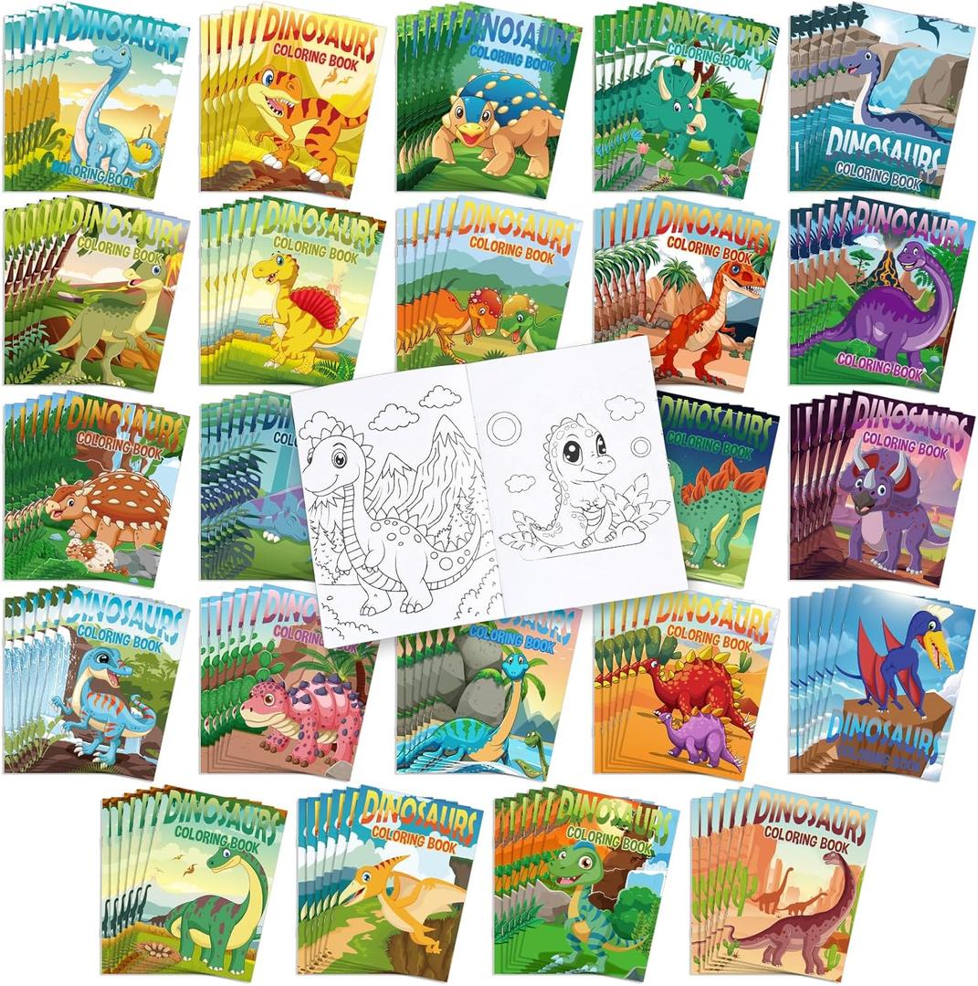 Liliful 144 Pcs Dinosaur Coloring Book Bulk for Kids Dinosaur Birthday Party Favors Painting Drawing Book Small Color Booklets Coloring Pages Creative Activity Birthday Party Supplies