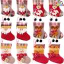 JOYIN 12 Pcs Mini Christmas 3D Bulk Xmas Stockings Santa Snowman Reindeer Burlap Stockings for Present Holders Treat Bags Christmas Tree Decoration Xmas Party Decors