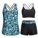 Holipick PGY85 3 Piece Tankini Swimsuits for Women Tummy Control Bathing Suits Swim Tank Top with Bra Boy Shorts Teen Swimwear L