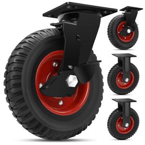 W B D WEIBIDA 8 Inch Heavy Duty Caster Wheels Set of 4, 2200 LBS Outdoor Industrial Wheels Swivel Large Rubber Casters with Brake for Workbench, Dolly, Cart, Trolley, Wagon (2 Brake & 2 Fixed)