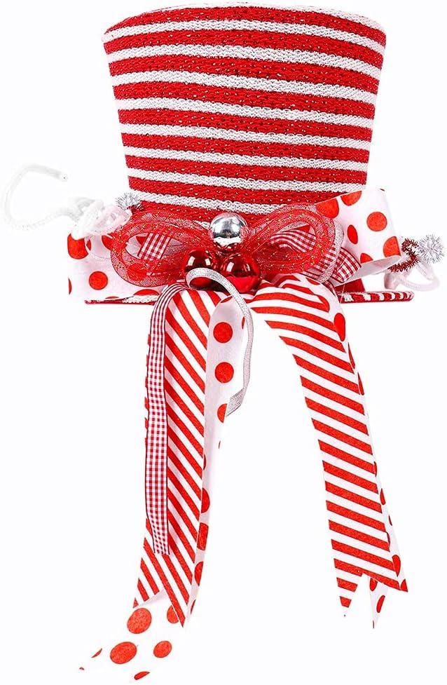 Ochine Christmas Tree Topper Hat Holiday Decoration Classic Black and White Checkered Derby Top Hat with Large Bow Decor Collapsible Xmas Hat Party Supplies Ornaments Home Decorations