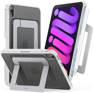 TORRAS Ostand K1 Guardian for iPad mini 7 A17 Pro Case, iPad mini 6 Case with Pencil Holder, Ultra Stable Stand, Multiple Adjustable Viewing Angles, Slim Protective Kickstand, iPad mini Case, White