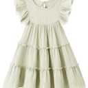 TWKIOUE Toddler Girls Ruffle Halter Sleeveless Beach Sundress Beige 90 (Beige)