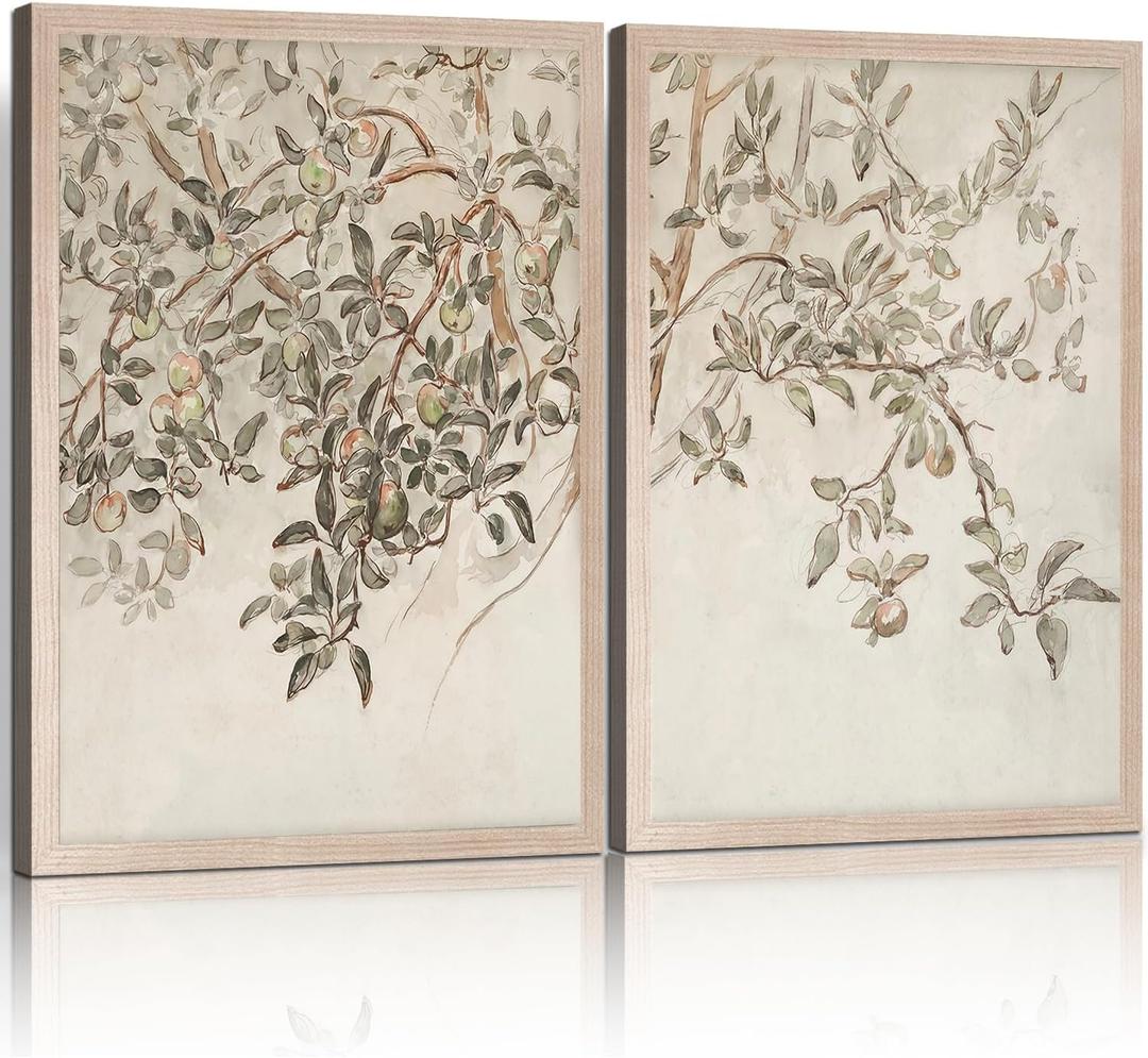Framed Neutral Vintage Wall Decor Farmhouse Style Tree Sketch Canvas Painting Rustic Botanical Oil Painting Bedroom Bathroom Farmhouse Decoration 16x24 inch 2-Piece Set Can Be Directly Hanged