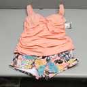 B2prity Women's Tankini Swimsuit Tummy Control Ruched Two Piece Bathing Suit Push Up Modest Swim Suits with Shorts (Medium, Pink,floral)