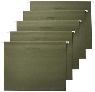 Basics Hanging File Folders with Adjustable Tabs, Sturdy Expandable Document Organizer, Letter Size 8.5x11 inch, Green, 25-Pack