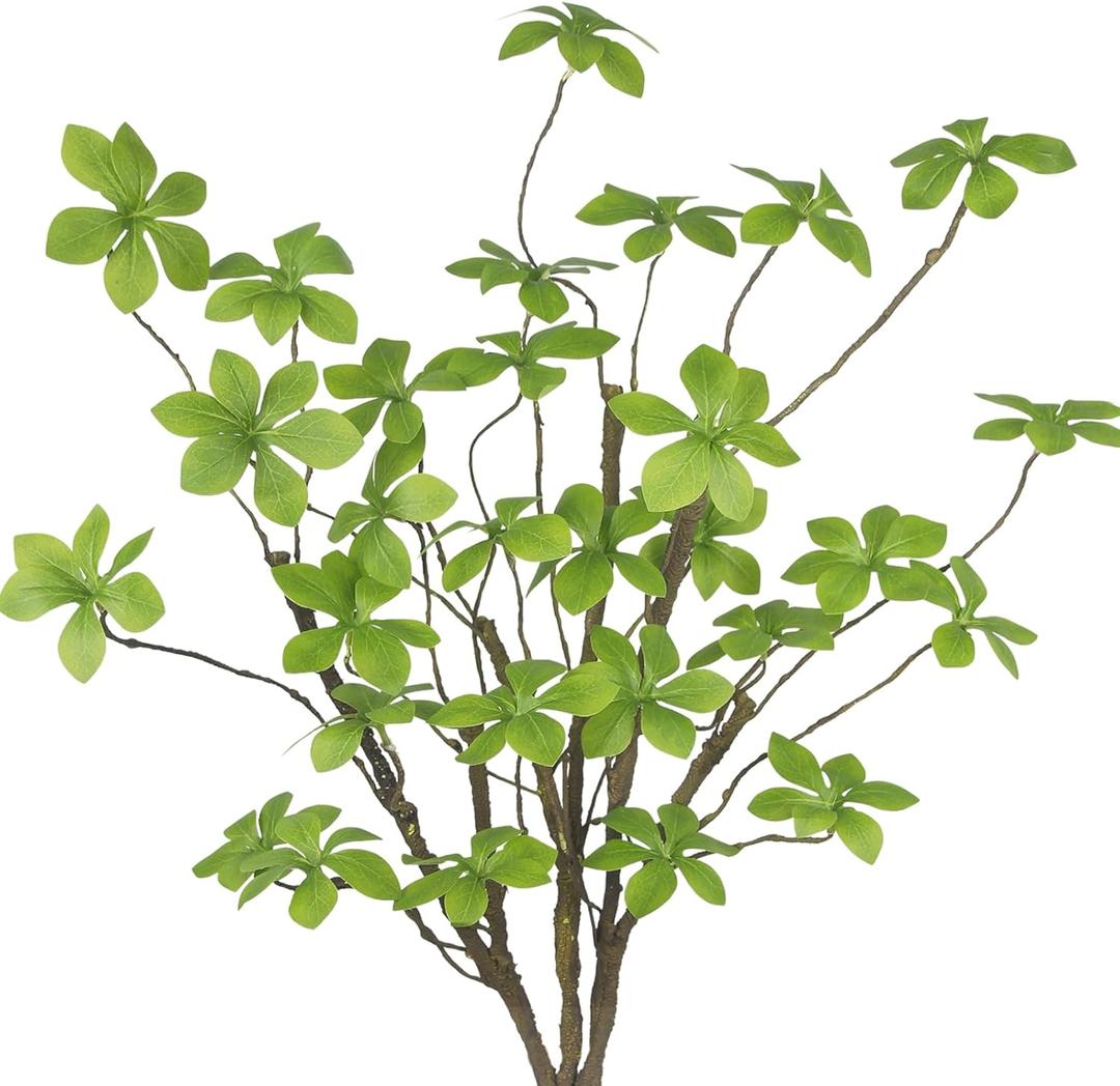 CISDUEO 3 Pcs Artificial Green Leaves Stem Plants Faux Floral Stems Fake Leaves Silk Artificial Greenery Branches with Long Stem for Vases Farmhouse Centerpiece Home Office Party Wedding Shop Decor