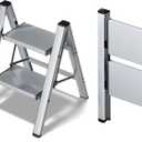 Taranta 2 Step Ladder,Aluminum Lightweight Folding 2 Step Stool with Anti-Slip Wide Pedal,330lbs Capacity Step Ladder for Household,Kitchen,Office - Silver
