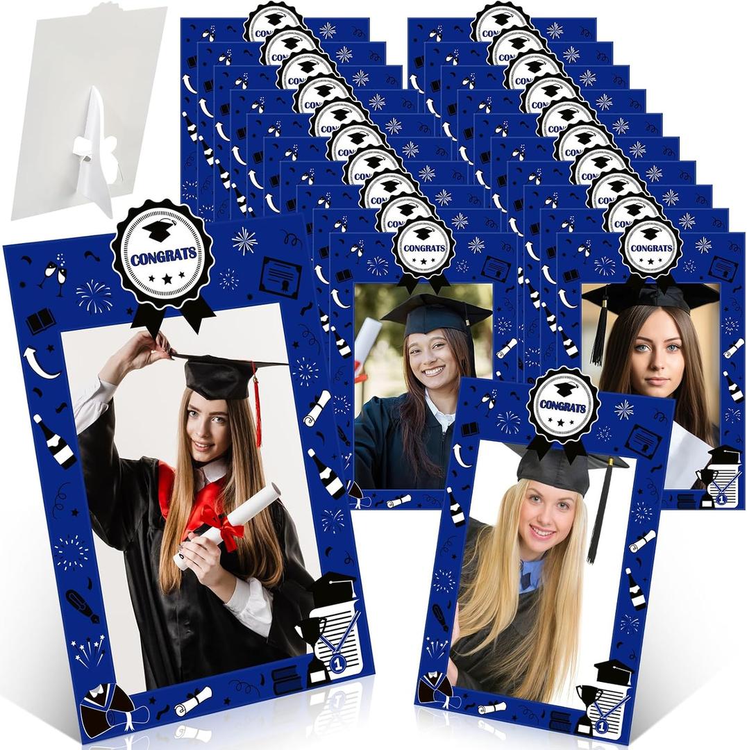 24 Pcs Graduation Frames 4x6 Bulk Class of 2026 Cardboard Paper Picture Frame with Stand for 2026 Congrats Grad DIY Crafts Photo Frame Display School Party Favors(Blue)