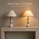Calacatta Marble Table Lamp with Pleated Linen Shade,16.9" Stone Lamp