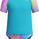 Speedo Girl's Uv Swim Shirt Short Sleeve Rashguard Set (Blue, 8)