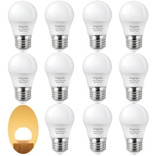 Angyues 15W Light Bulb Equivalent, A15 15 Watt Light Bulbs 2700K Soft White 120V E26 1.5W LED Bulb,Low Watt Light Bulbs Table Lamp Bulb for Bedroom 12 Pack