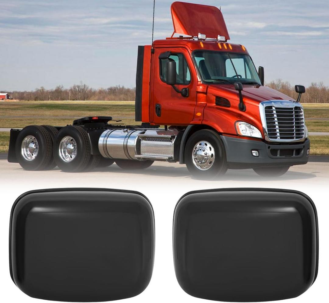 Pair Black Hood Mirror Cover Fit 2008-2017 Freightliner Cascadia