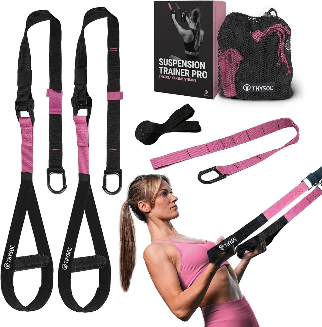 THYSOL Resistance Trainer Pro Xtreme Straps Army | Sling Trainer Set with Adjustable Door Anchor | Fitness Home Workouts - Suitable for Travelling & for Training Indoor & Outdoor (Pink)