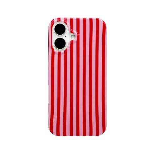Reezaddin Pink and Red Striped Phone Case for iPhone 16,Cute Aesthetic Retro Vertical Line Stripes Pattern Protective Trendy Cover for Girls Women 6.1 inch