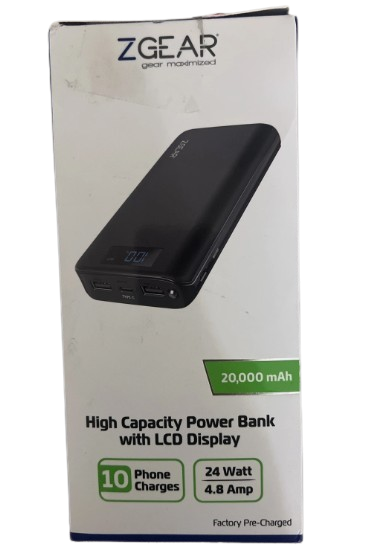 ZGEAR 20,000 mAh High Capacity Power Bank With LCD Display ZGEAR 20,000 mAh High Capacity Power Bank With LCD Display
