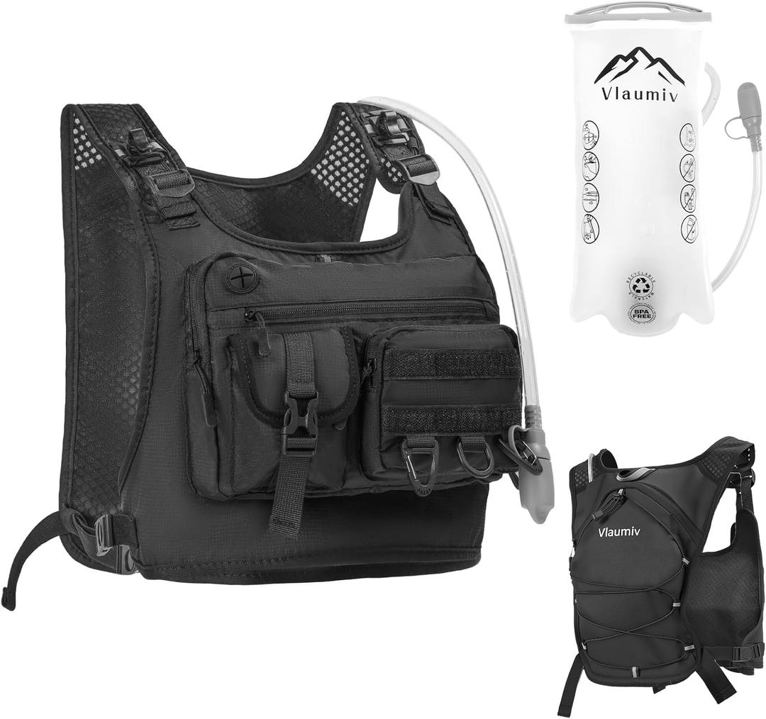 Running Vest for Women Men, Hydration Water Backpack with Adjustable Straps, Lightweight & Breathable Design, Reflective Chest Pack with 2L Water Bladder, Ideal for Running, Hiking and Cycling (Black)