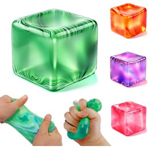 3 x Ice Cube Squishy Toys, Sensory Fidget Toy for Adults Kids | Squeeze Squishies Cube Stress Balls for Anxiety Class Prizes Party Favors Gifts Stocking Stuffers-Green