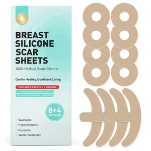 Breast Silicone Scar Sheets  8 Areola Circles + 4 Anchor Patches | Medical Grade, Reusable & Waterproof Scar Tape for Breast Surgery, Implants, Lift, Reduction & Mastectomy Recovery