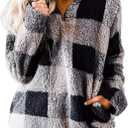 ZESICA Women's Plaid Long Sleeve Zipper Sherpa Fleece Sweatshirt Pullover Jacket Coat with Pockets (M)