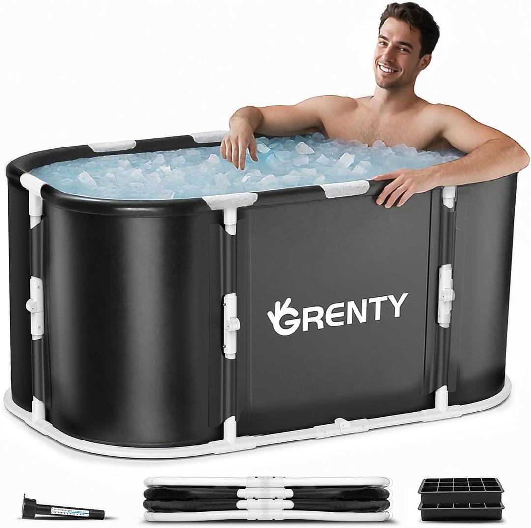 Foldable Portable Ice Bath Tub for Athletes, XXL 130 GAL Ultra Large Cold Plunge Tub with Floating Thermometer, Recovery and Therapy Cold Hot Baths Tub at Home Garden Yard Outdoor Gym