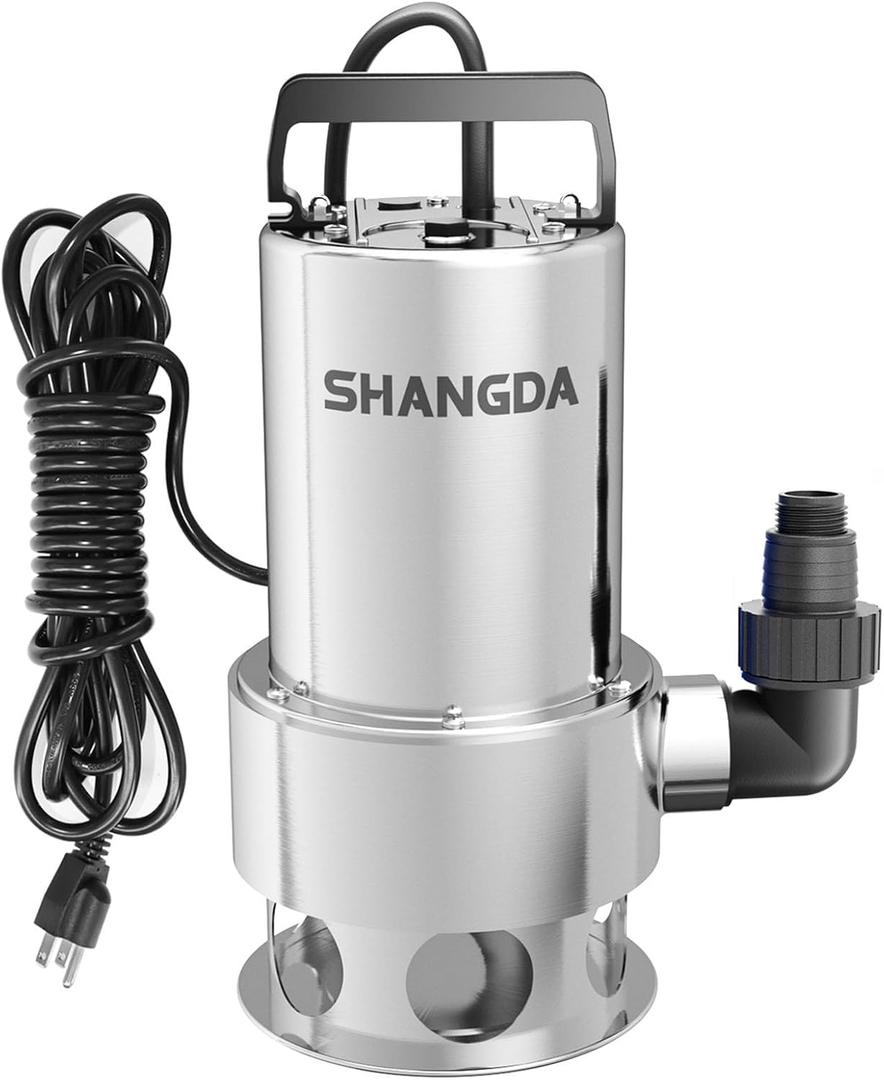 Sump Pump Submersible 1HP Dirty/Clean Water Transfer Pump 4500GPH Portable Electric Water Pump for Pool Draining Hot Tub Flooded Basement Ponds Garden Yard with Adapters